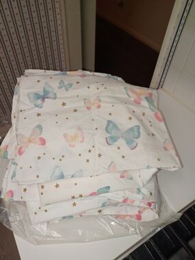 Pottery Barn Kids Butterfly Print Cotton Bedding Set in Pastel Pink & Blue